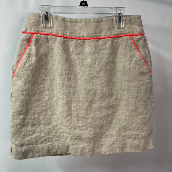 Ann Taylor Loft Linen Mini Skirt Pockets Neon Trim Y2K Womens 2 Tan Neon Boho - Picture 14 of 14